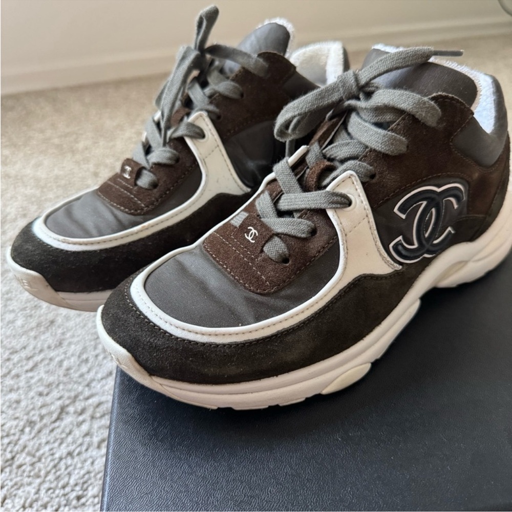 CHANEL Brown/Olive and White Casual Sneakers - Picture 3 of 8